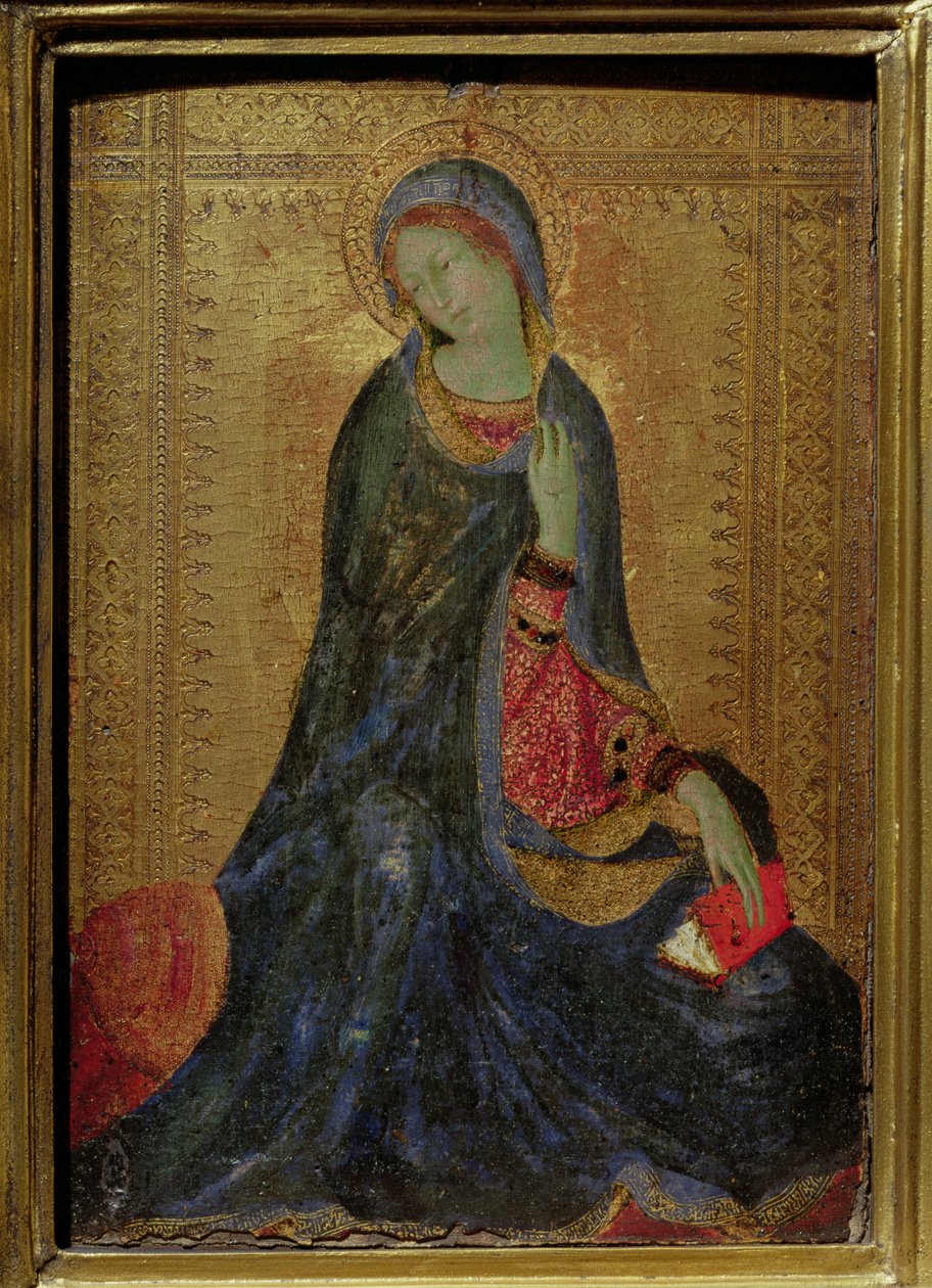 Anunciado Virgin, painel do lado direito do diptych, 1340-44 (tempera no painel) de Simone Martini