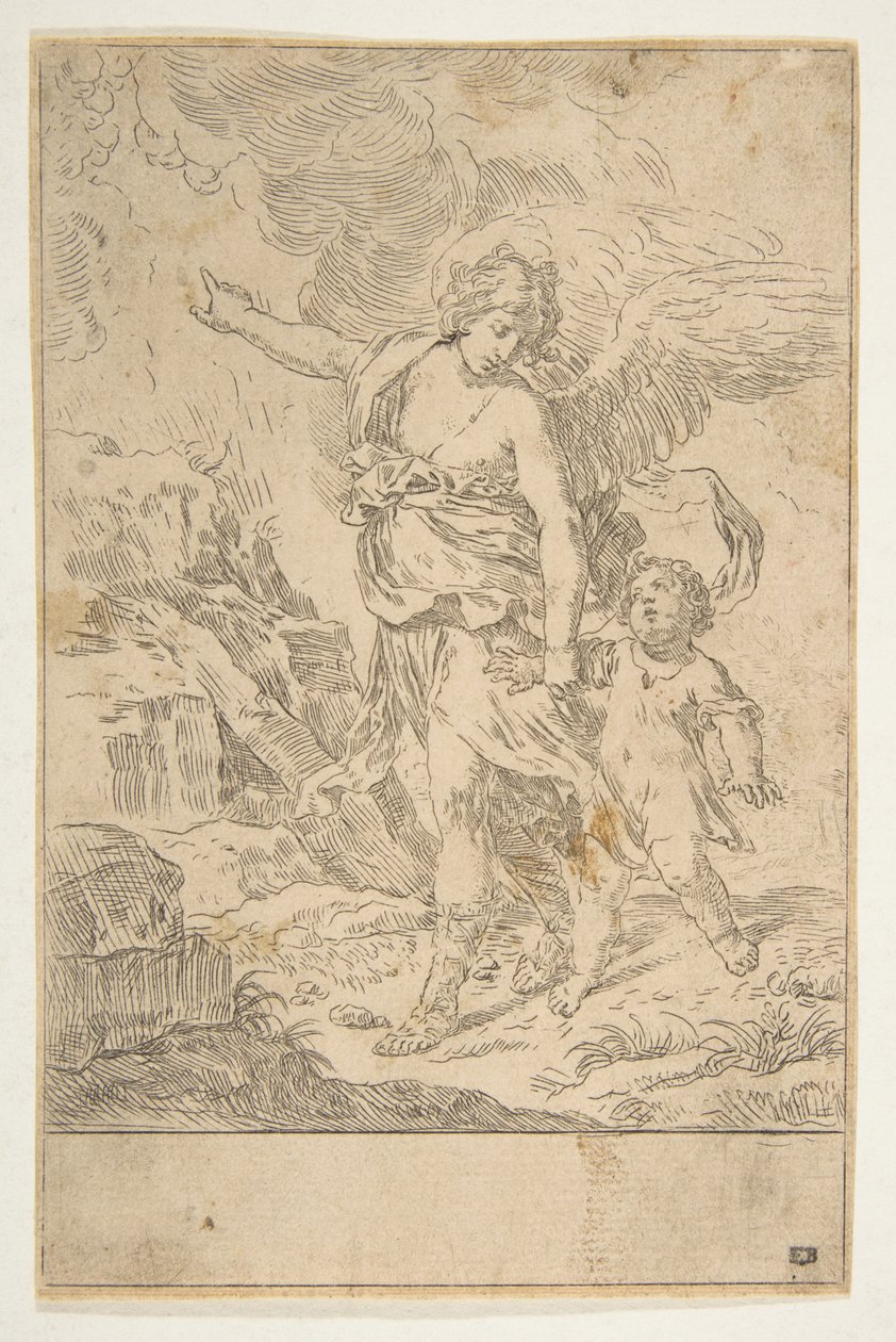 Um anjo da guarda andando com uma criança, ca. 1640 de Simone Cantarini