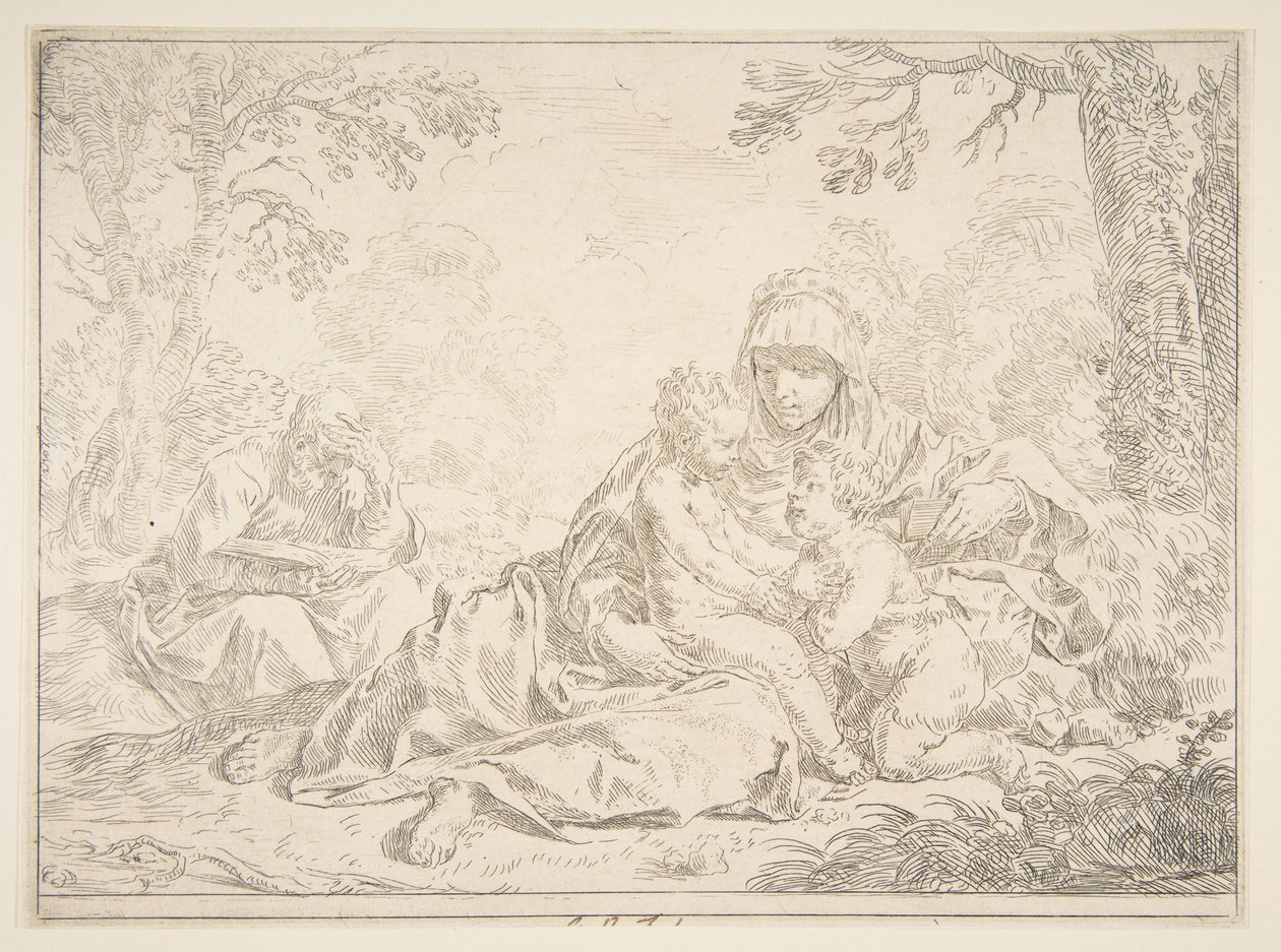 Sagrada Família com São João Batista, ca. 1637-1640. de Simone Cantarini