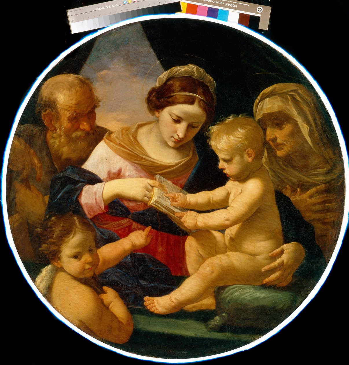 A Sagrada Família com São João Baptista e Santa Isabel. Pintura por Simone Cantarini (1612-1648), óleo sobre tela de Simone Cantarini