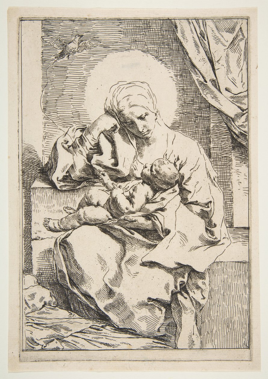 Madonna e criança com um pássaro, ca. 1635-1636. de Simone Cantarini