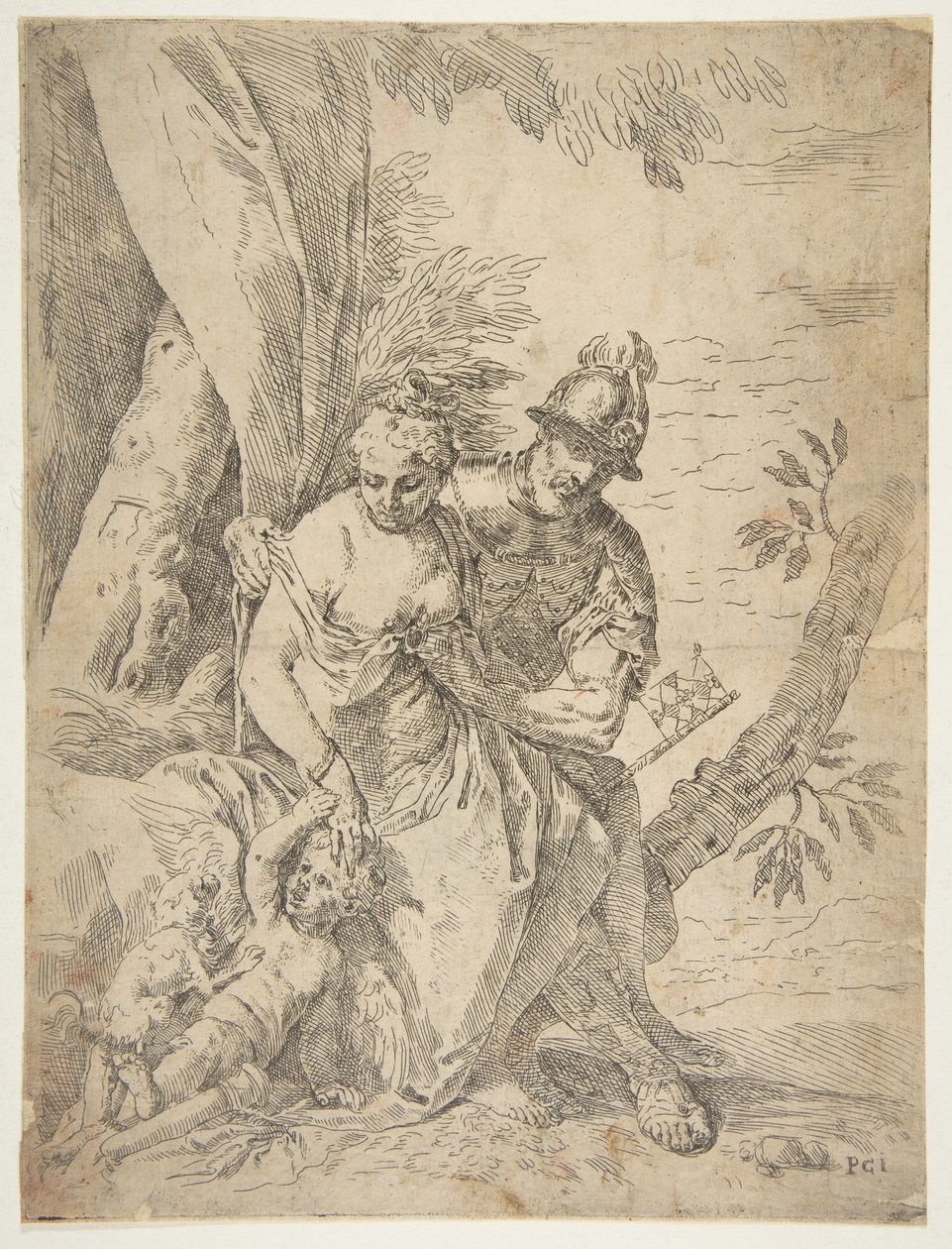 Marte, Vênus e Cupido, ca. 1637-1639. de Simone Cantarini