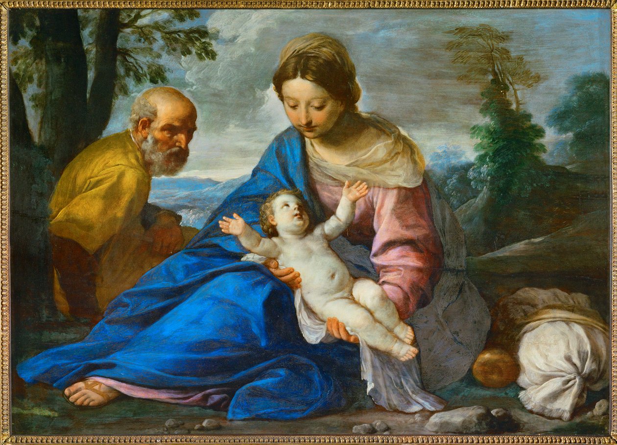 Descanso no voo para o Egito (pintura sobre tela sobre madeira) de Simone Cantarini