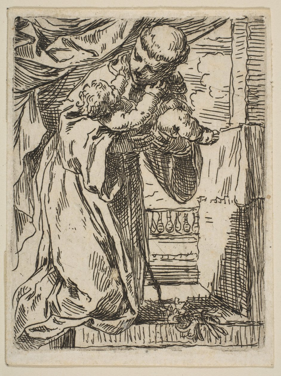 Santo Antônio de Pádua segurando o Menino Jesus, ca.1635-1636. de Simone Cantarini