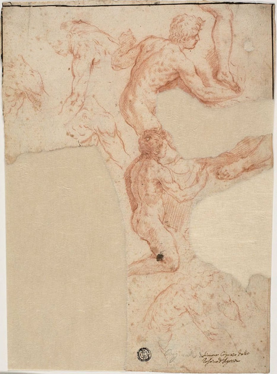 Esboços de nus masculinos, pernas (reto); Esboços de nus masculinos (verso) de Simone Cantarini