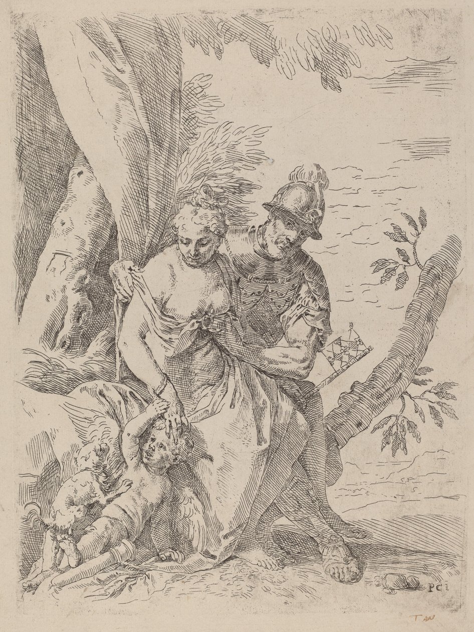 Marte, Vênus e Cupido de Simone Cantarini after Veronese