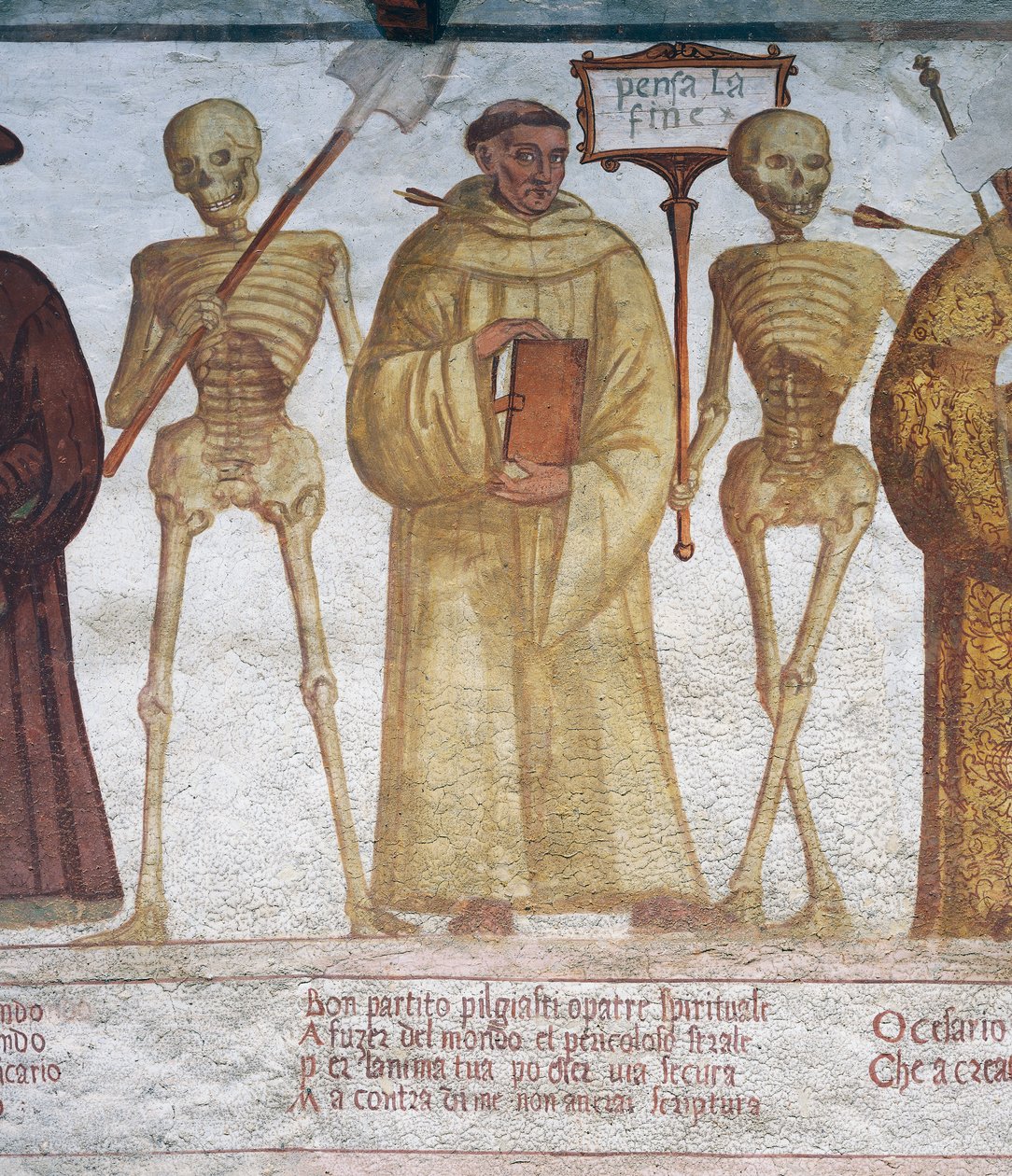 A Morte com o Monge e o Imperador, detalhe de A Dança da Morte de Simone II Baschenis