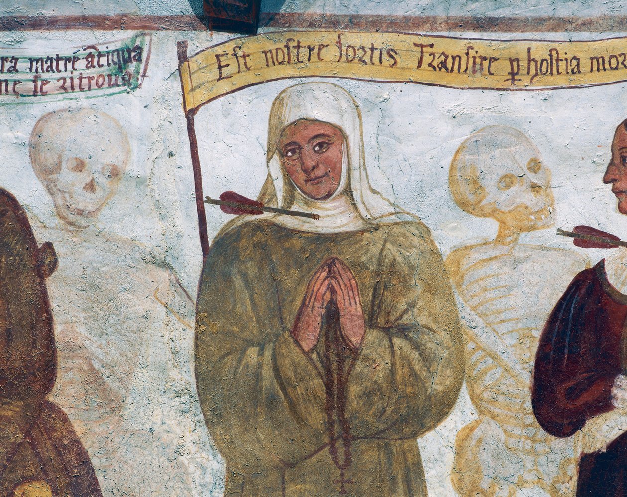 Morte com a freira, detalhe de A Dança da Morte de Simone II Baschenis