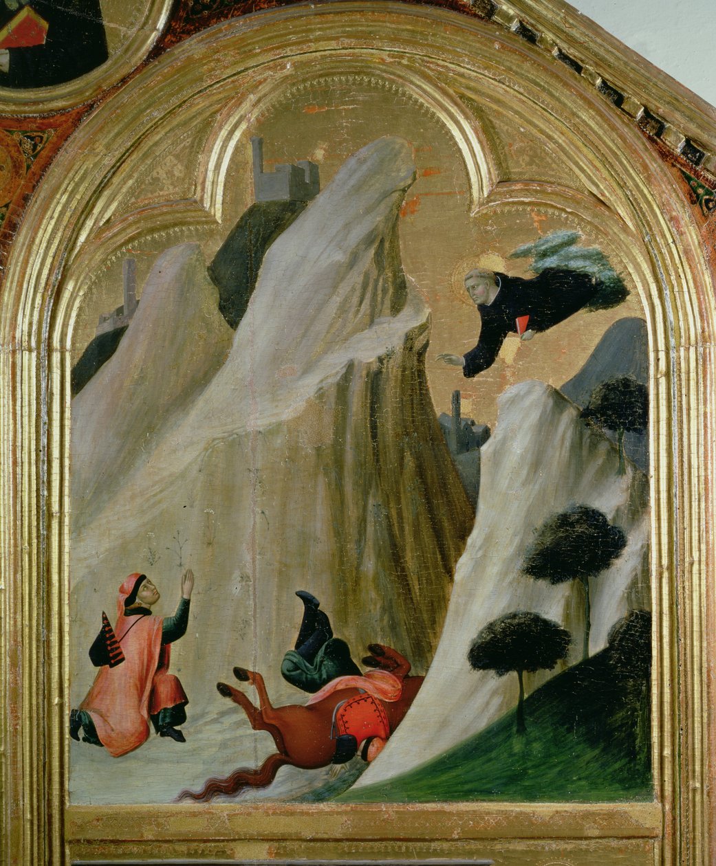 Agostino Salvando um Homem que Caiu de seu Cavalo, do Altar do Abençoado Agostino Novello, c.1328 de Simone Martini