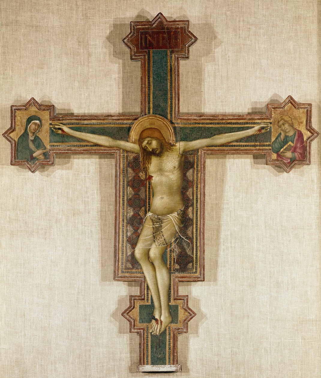 Crucifixo com a Virgem Maria e São João Evangelista (Tempera sobre madeira,1321-1325) de Simone Martini