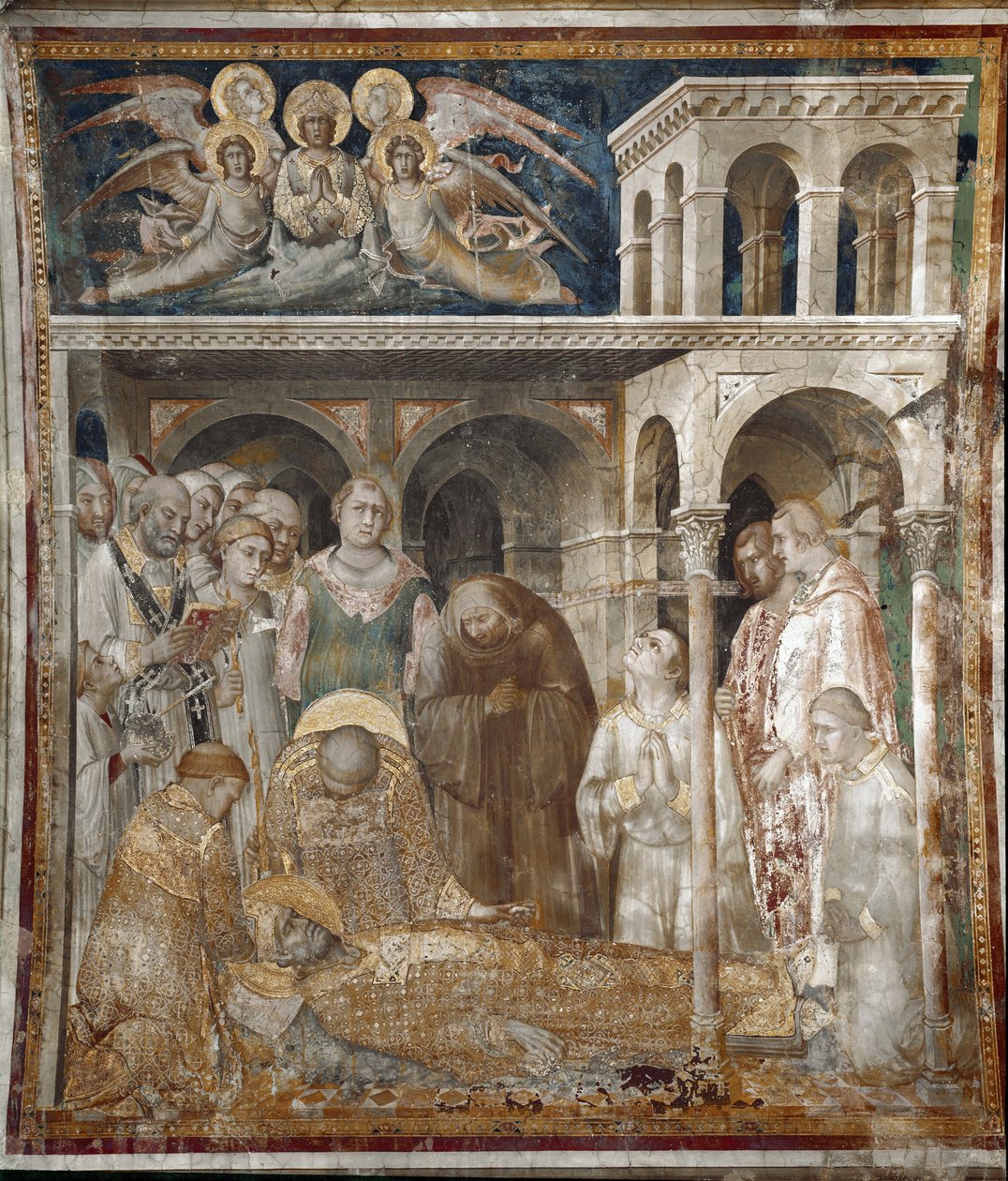 Fresco da vida de São Martinho. A morte de São Martinho. Pintura de Simone Martini (1280-1344). Fresco de Simone Martini
