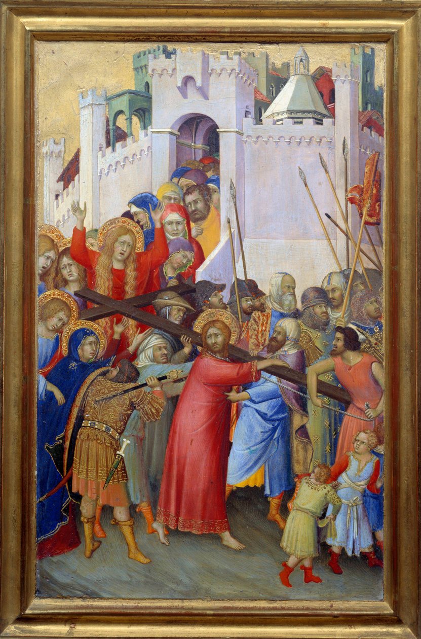 Le portement de croix Painting on wood by Simone Martini (ca. 1284-1344) Dim. 0,3x0,2 m - O porte da cruz. Pintura sobre madeira por Simone Martini (ca. 1284-1344). 0,3 x 0,2 m. Museu do Louvre, Paris de Simone Martini