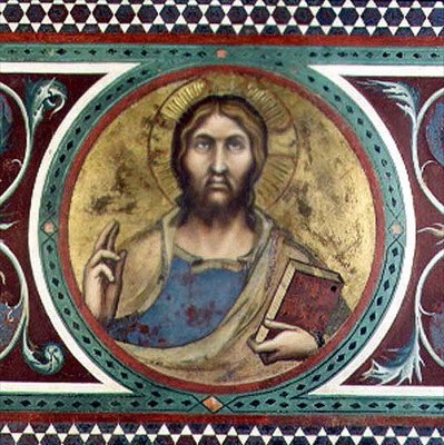 Maesta: Bênção de Cristo, detalhe da moldura de Simone Martini