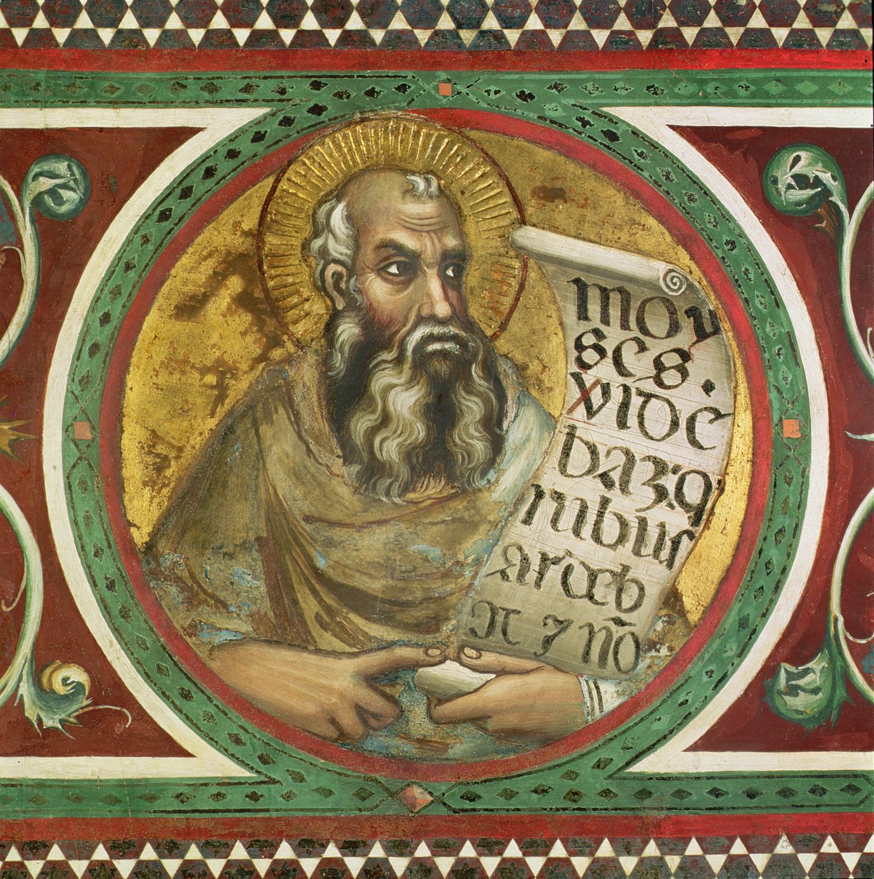 Maesta: Moisés, detalhe da moldura de Simone Martini