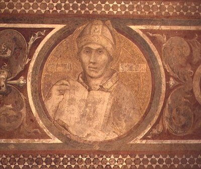 Maesta: Santo Agostinho, detalhe da moldura de Simone Martini