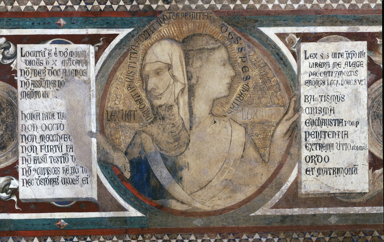 Maesta: Figura de Duas Faces Representando Lei Antiga e Nova Lei, detalhe do quadro, detalhe 1315 de 51591 de Simone Martini