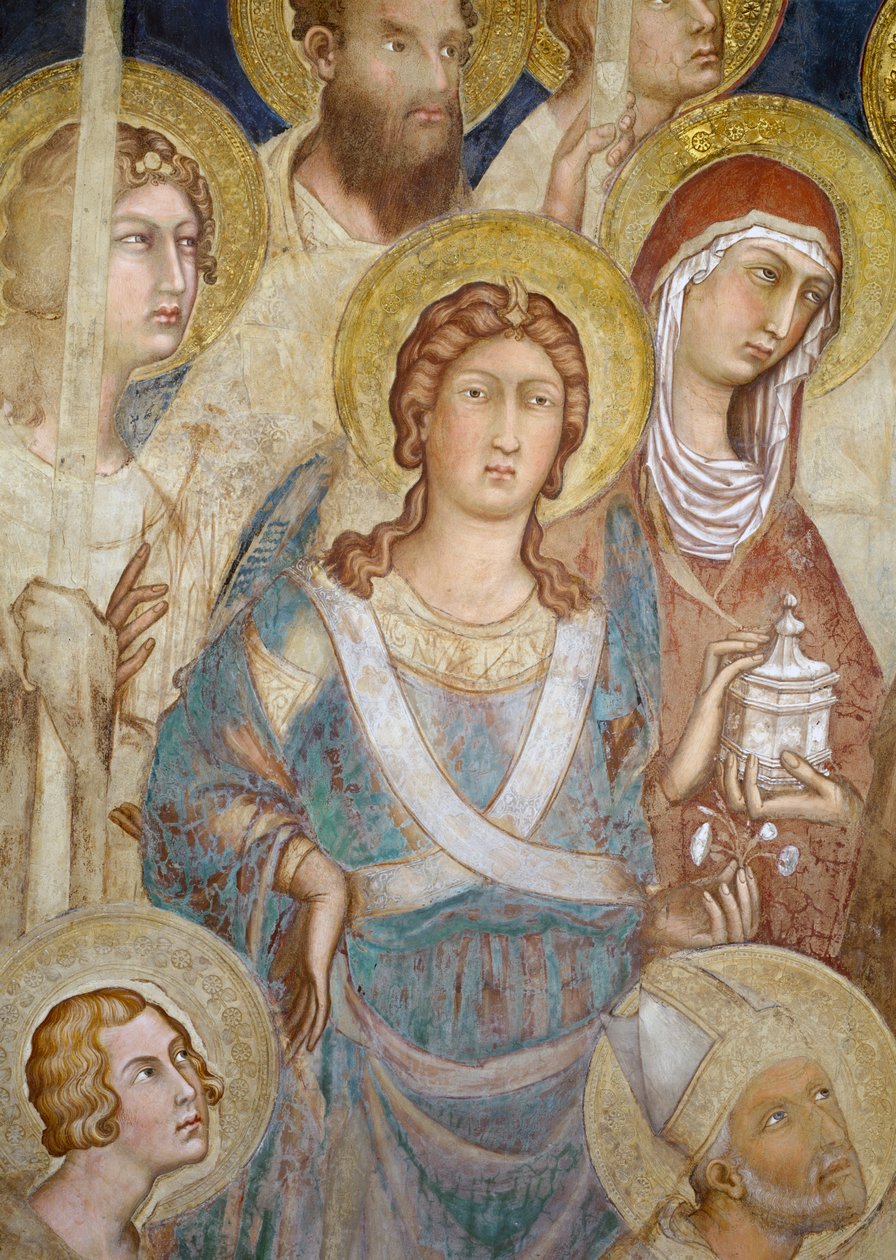 Maesta, detalhe de St. Michael, afresco 1315 de Simone Martini
