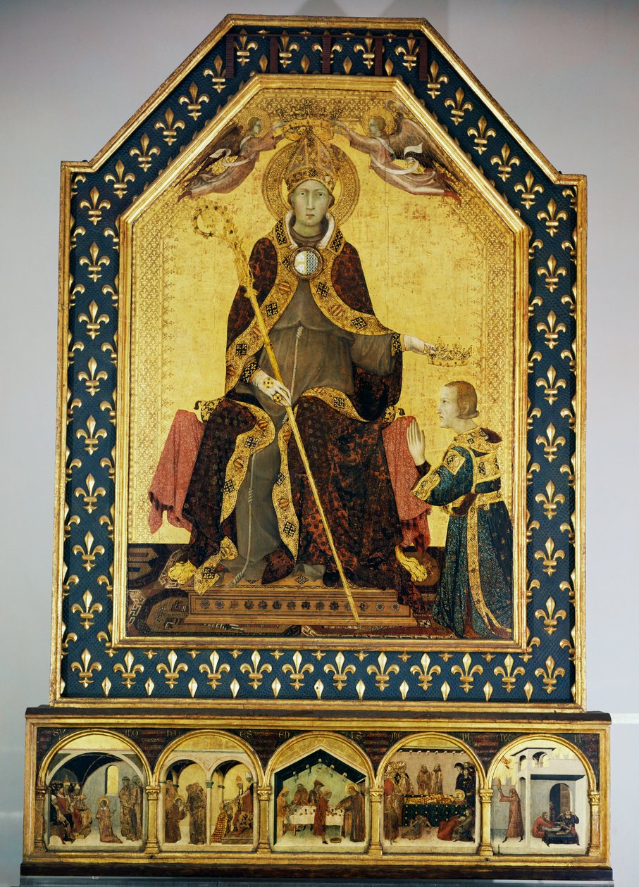 São Luís Bispo de Toulouse coroando seu irmão Robert de Anjou, Rei de Nápoles de Simone Martini