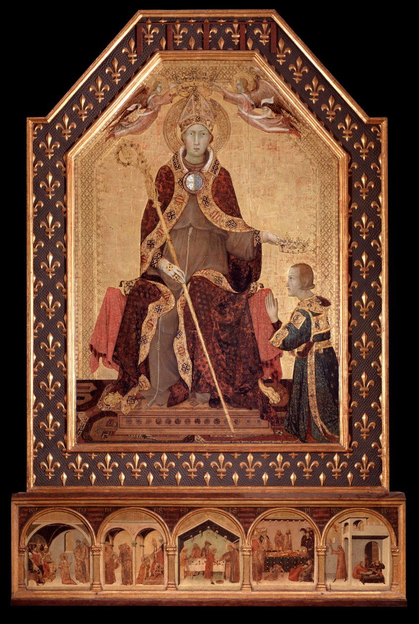 São Luís de Anjou (de Toulouse) coroa Robert I de Nápoles (1277-1343) Pintura de Simone Martini (ca. 1284-1344) 1317 Dim 200x138 cm Nápoles, Museo Nazionale di Capodimonte, inv Q 34 de Simone Martini