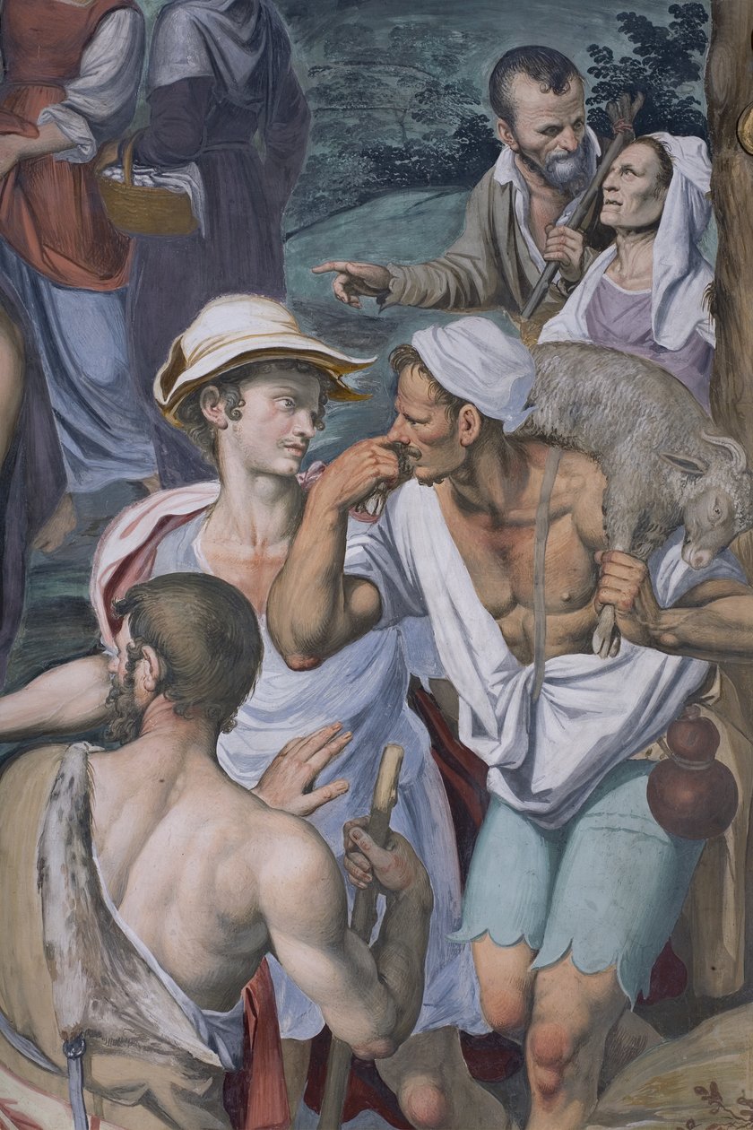 Adoração dos pastores, 1578-82 (detalhe de 3497111) de Simone Veneziano Peterzano