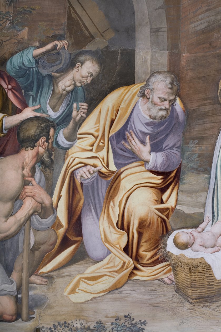 Adoração dos pastores, 1578-82 (detalhe de 3497111) de Simone Veneziano Peterzano