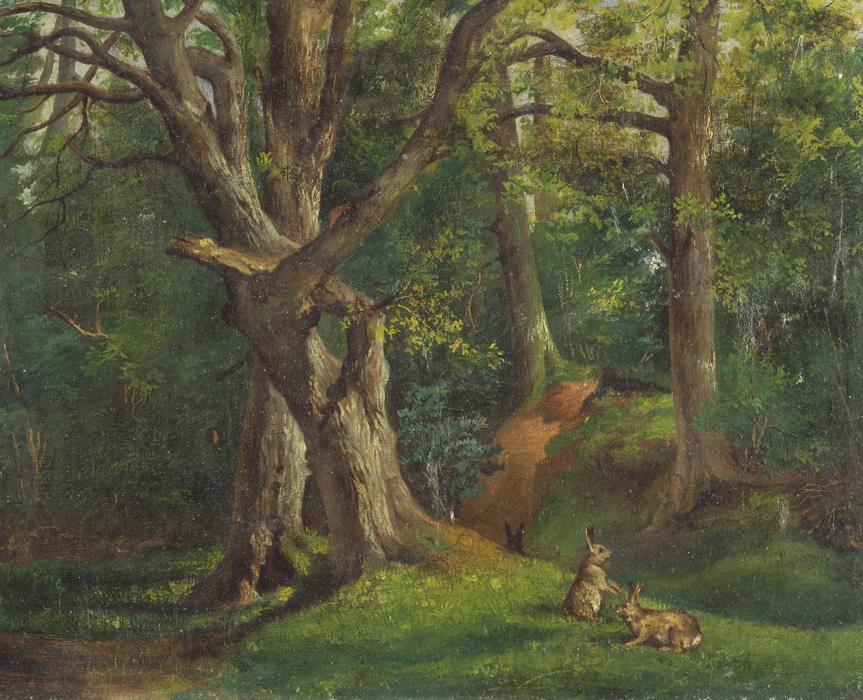 Cena da floresta com coelhos de Hubert von Herkomer