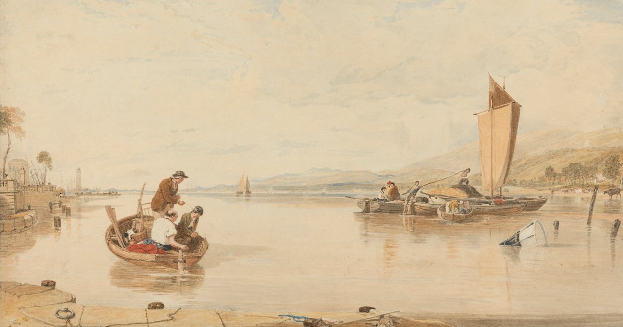 Calma Morta: Barcos ao largo do Castelo das Vacas de Sir Augustus Wall Callcott