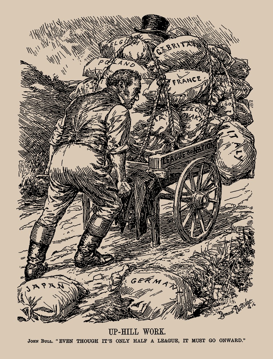 Trabalho em Subida. João Bull. Mesmo que seja apenas meia légua, deve seguir em frente, 1935. de Sir Bernard Partridge