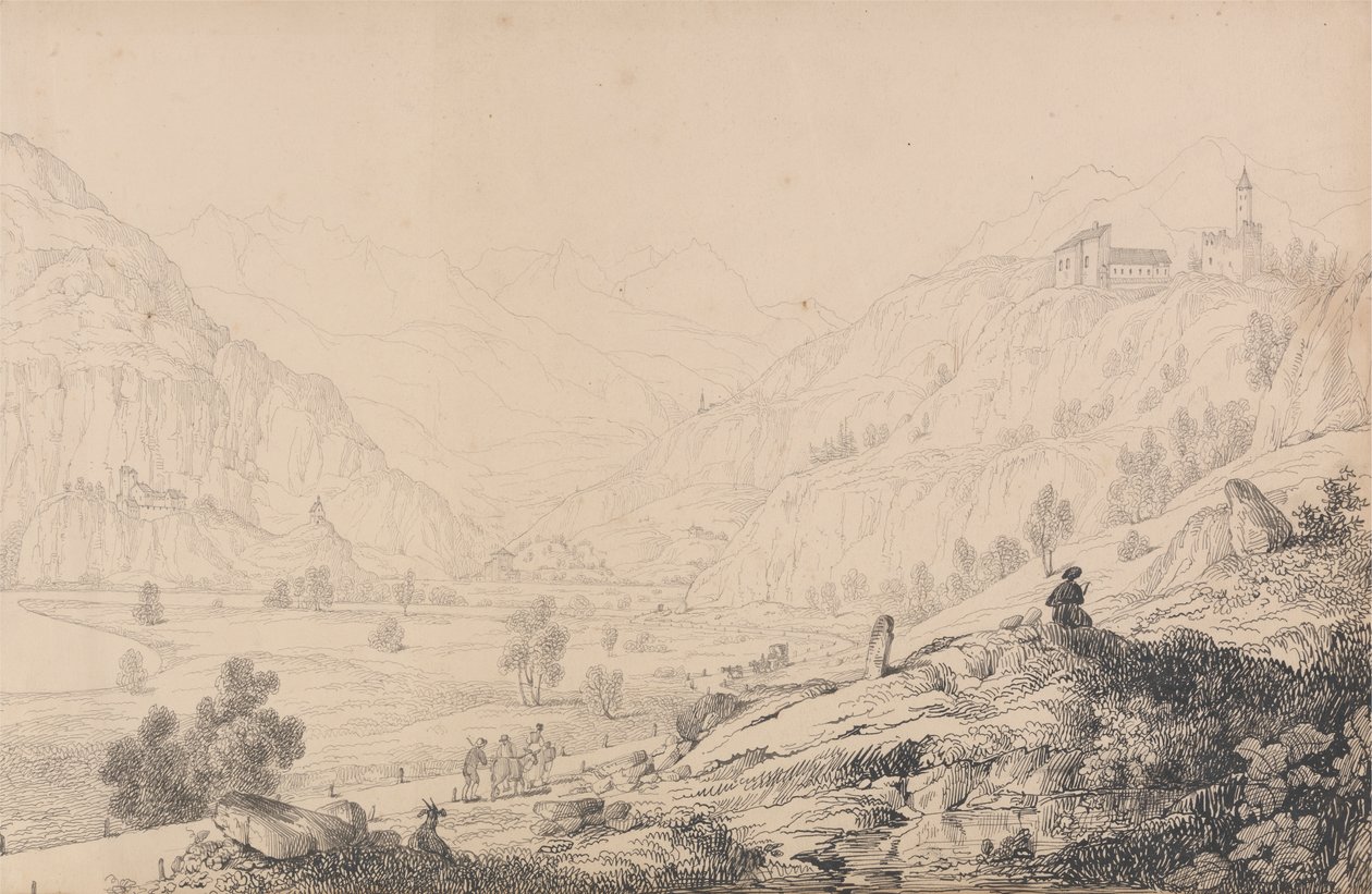 Álbum de 30 Vistas no Tirol e em Itália: Castelos de Wafenstein [?], Sprechenstein e Reifenstein a alguns quilómetros do Brenner, 27 Out.r 1840 de Sir Charles D