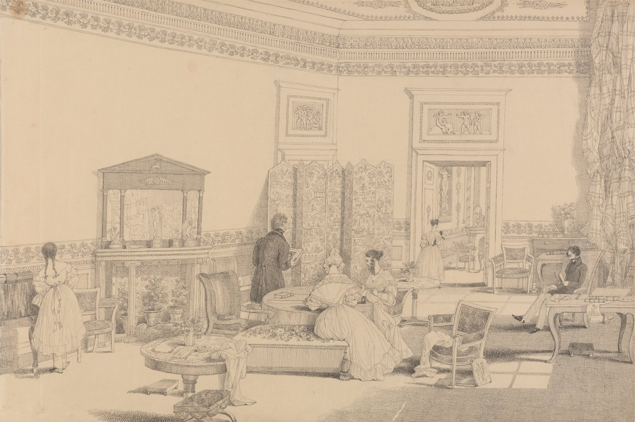 Álbum de 30 Vistas no Tirol e em Itália: Sala de Sorteio, Casino Pecori 12.o Out.er 1841 de Sir Charles D