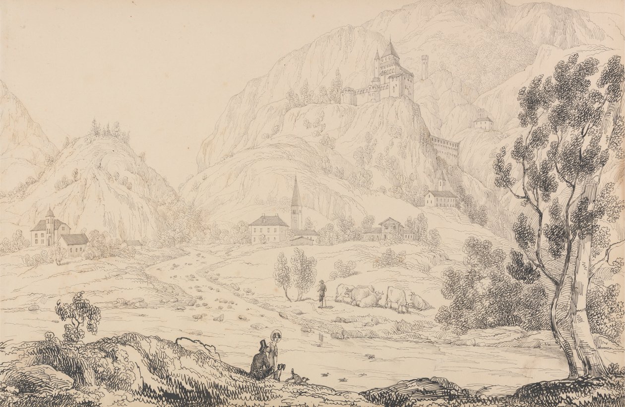 Álbum de 30 Vistas no Tirol e em Itália: Fortaleza de Trostburg, perto da cidade de Kollman. Tirol. 28 de Out.r 1840 de Sir Charles D