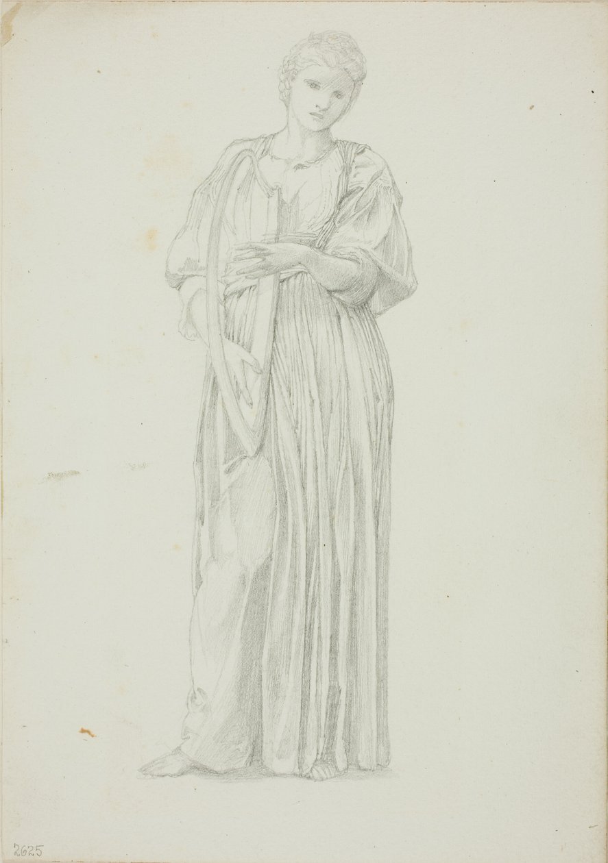 Figura drapeada de mulher tocando uma harpa de Sir Edward Burne Jones