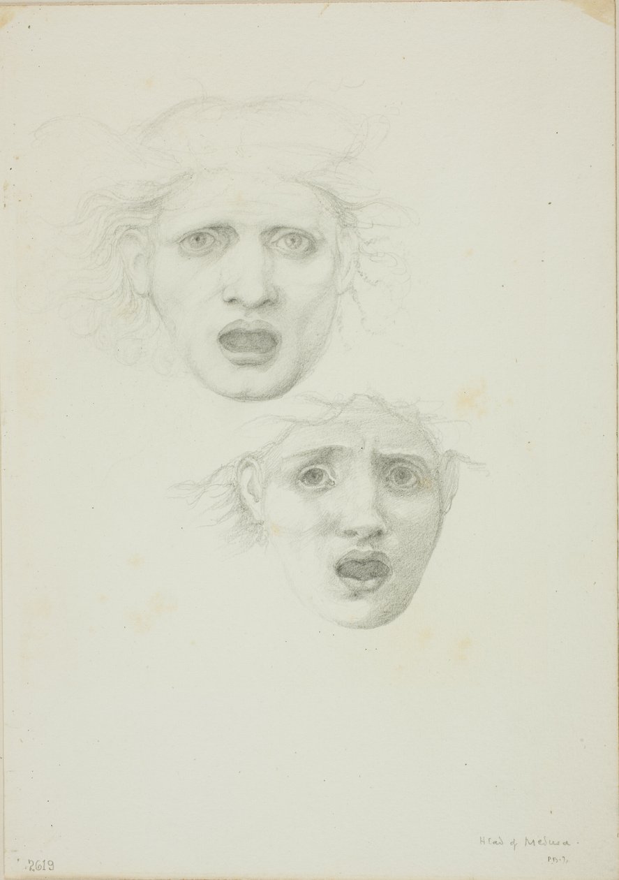 Chefe da Medusa, dois estudos para Rondanini Medusa de Sir Edward Burne Jones