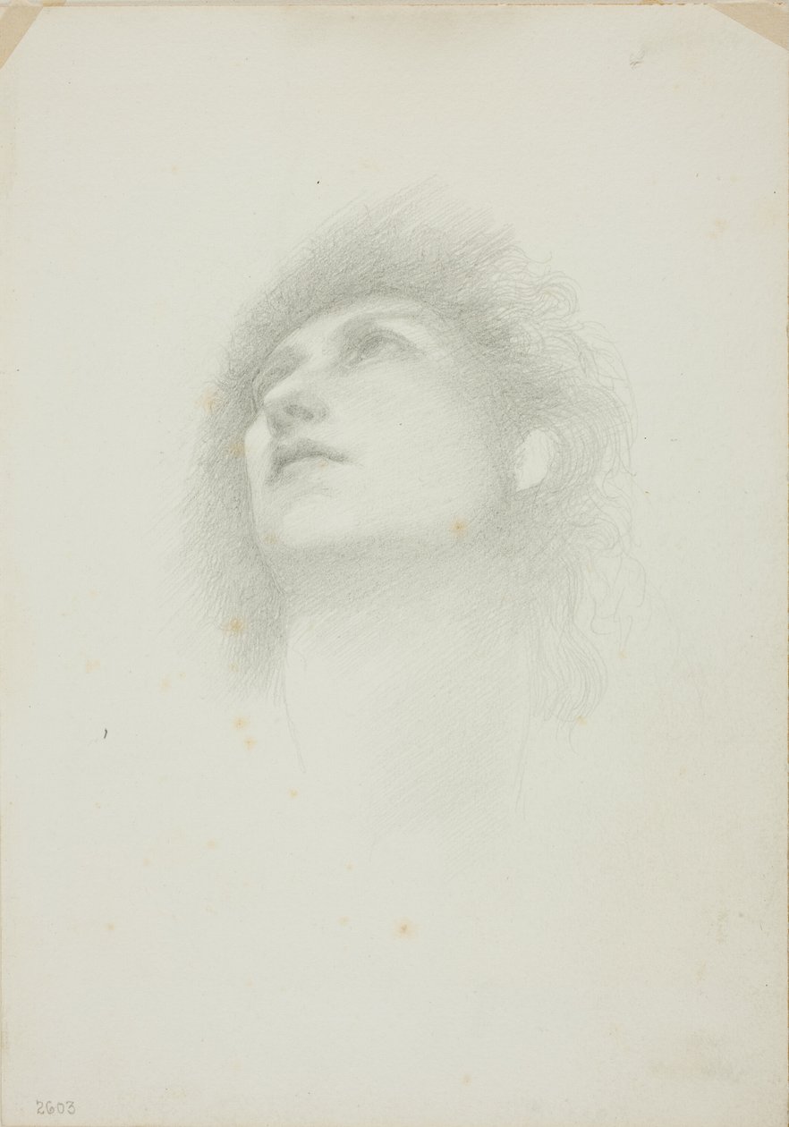 Cabeça de uma mulher com o rosto virado para cima de Sir Edward Burne Jones