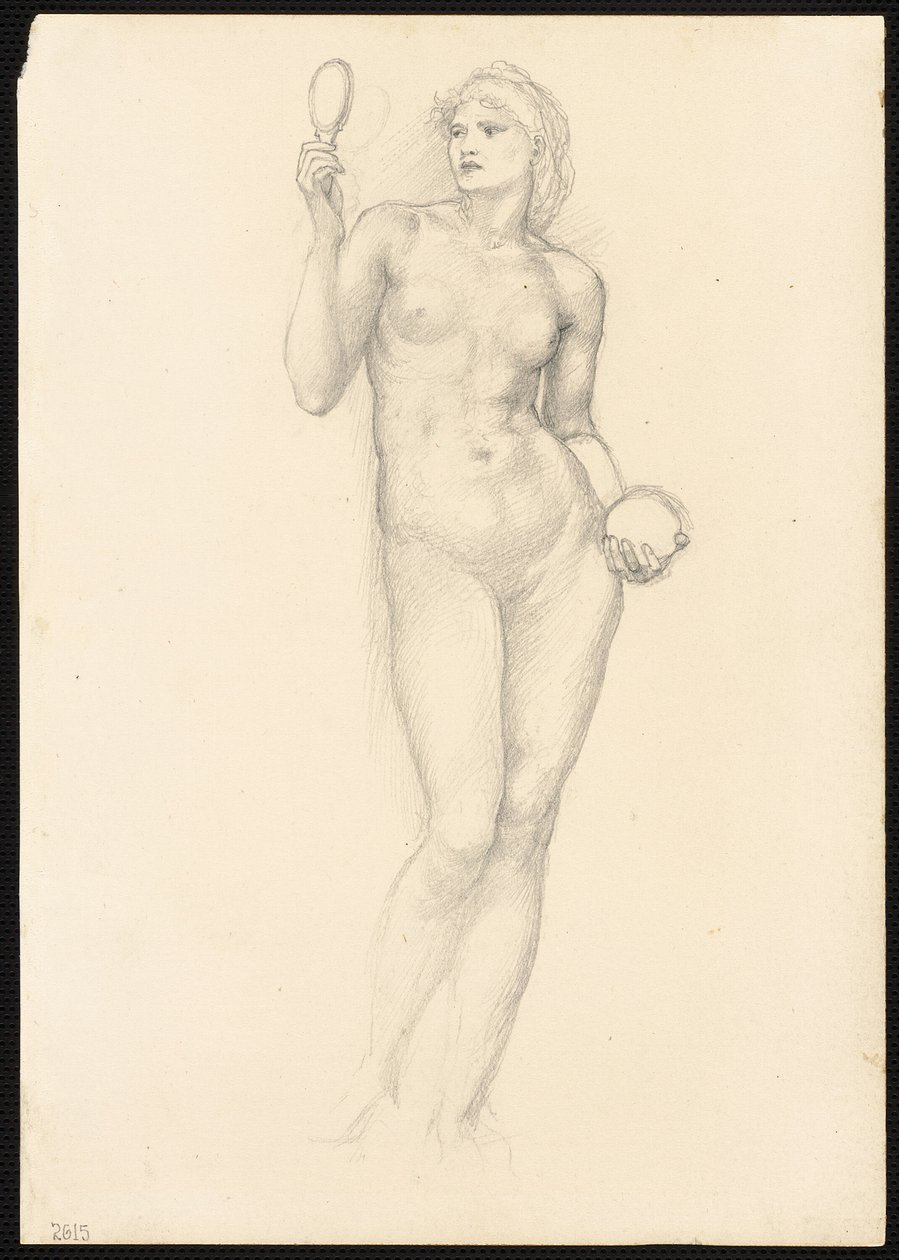 Figura feminina nua com espelho na mão direita de Sir Edward Burne Jones
