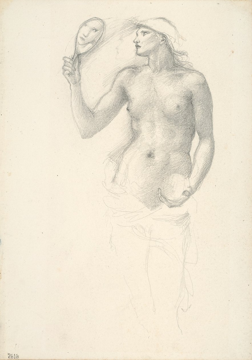 Figura feminina semi-nua com espelho na mão direita de Sir Edward Burne Jones