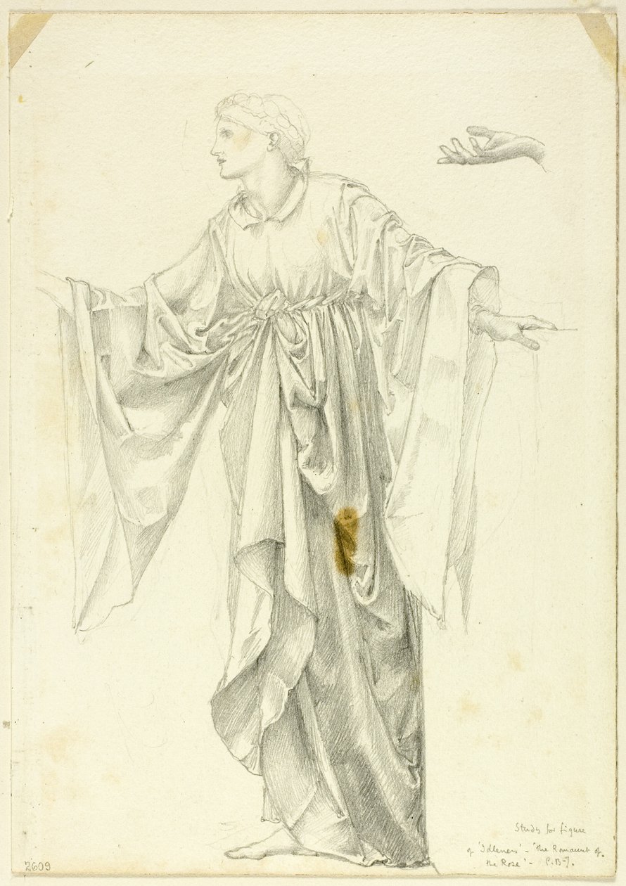 Estudo para a figura da "ociosidade" - A romã da rosa de Sir Edward Burne Jones