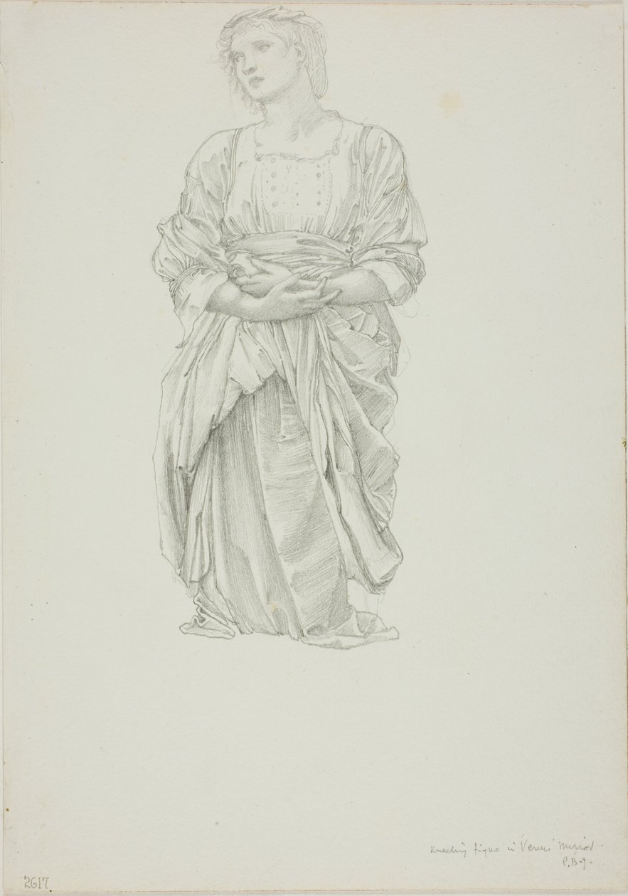 Estudo para "O espelho de Vénus": Figura feminina ajoelhada de Sir Edward Burne Jones