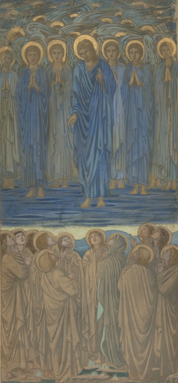 Ascensão de Cristo Atos I, 1-9: Estudo para vitral, ca. 1875-84. de Sir Edward Coley Burne Jones