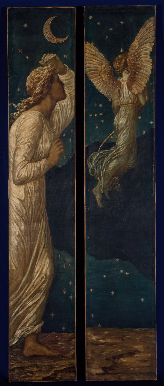 Cupido e Psique - Murais do Palácio Verde - Cupido voando para longe de Psique, 1881. de Sir Edward Coley Burne Jones