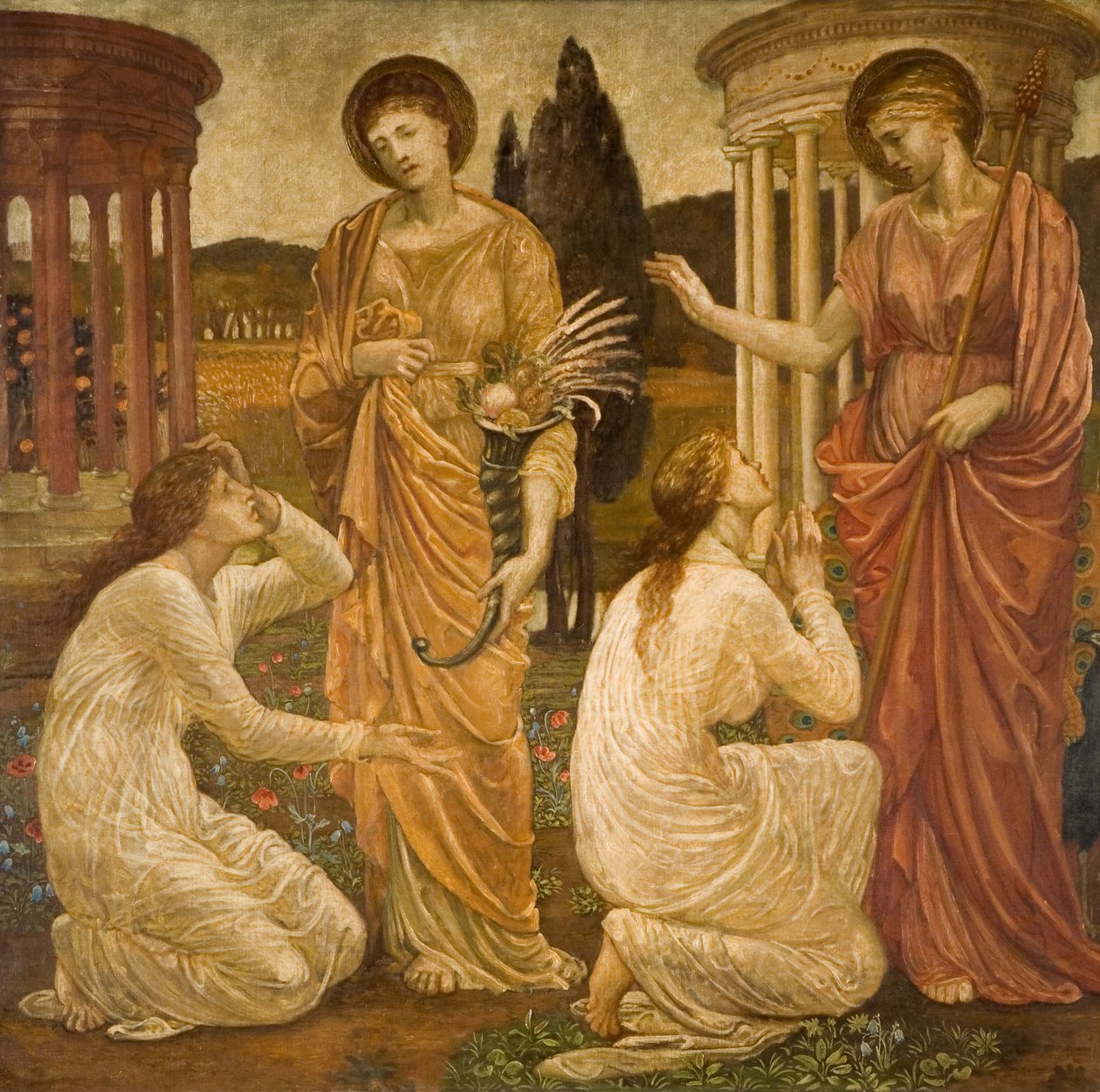 Cupido e Psique - Murais do Palácio Verde - Psique nos Santuários de Juno e Ceres, 1881. de Sir Edward Coley Burne Jones