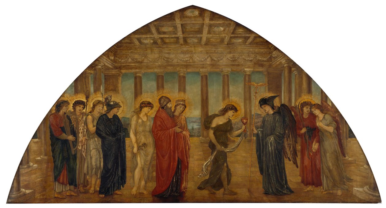 Cupido e Psique - Murais do Palácio Verde - Psique entrando nos Portais do Olimpo, 1881. de Sir Edward Coley Burne Jones