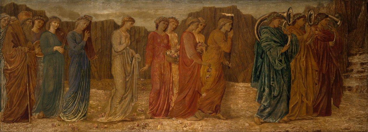 Cupido e Psique - Murais Verdes do Palácio - O Rei e outros Enlutados abandonam Psique...,1881. de Sir Edward Coley Burne Jones
