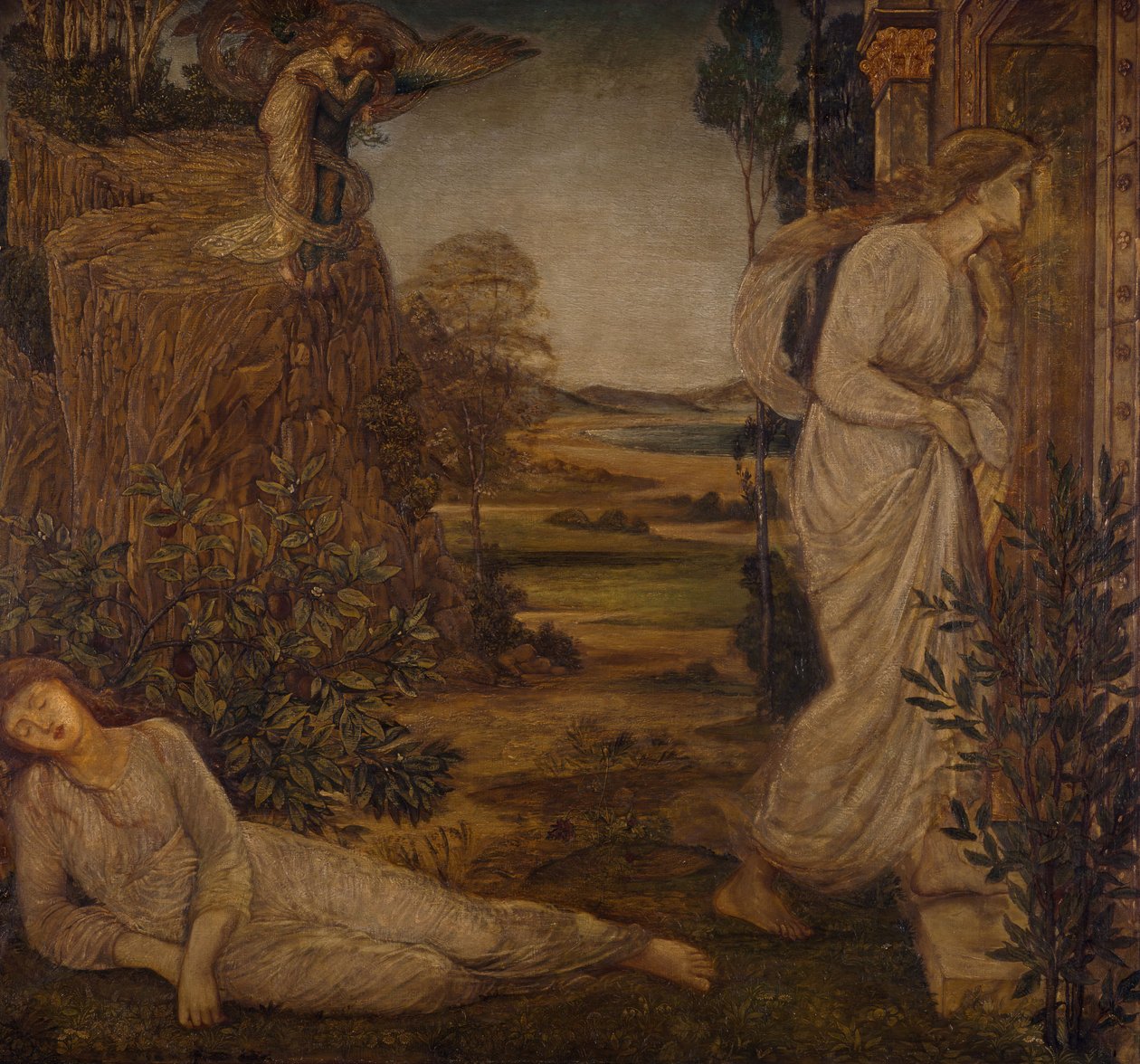 Cupido e Psique - Murais Verdes do Palácio - Zéfiro Levando Psique para a Montanha, 1881. de Sir Edward Coley Burne Jones