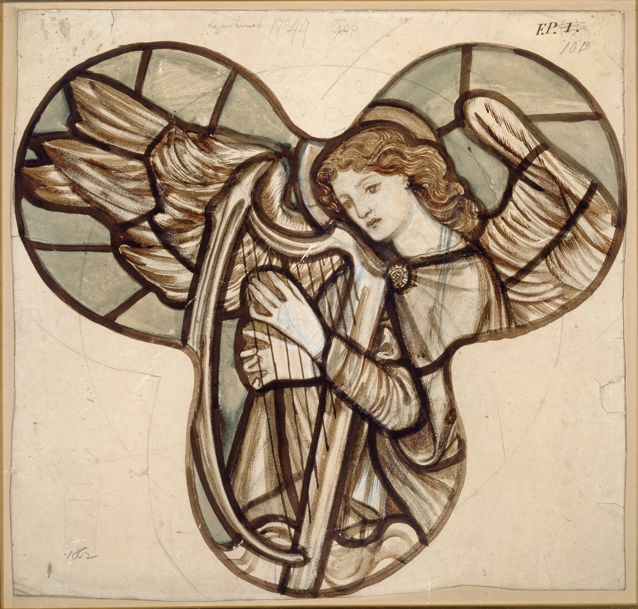 Projeto para vitrais na Igreja Lyndhurst: An Angel Harpist, 1862 de Sir Edward Coley Burne Jones