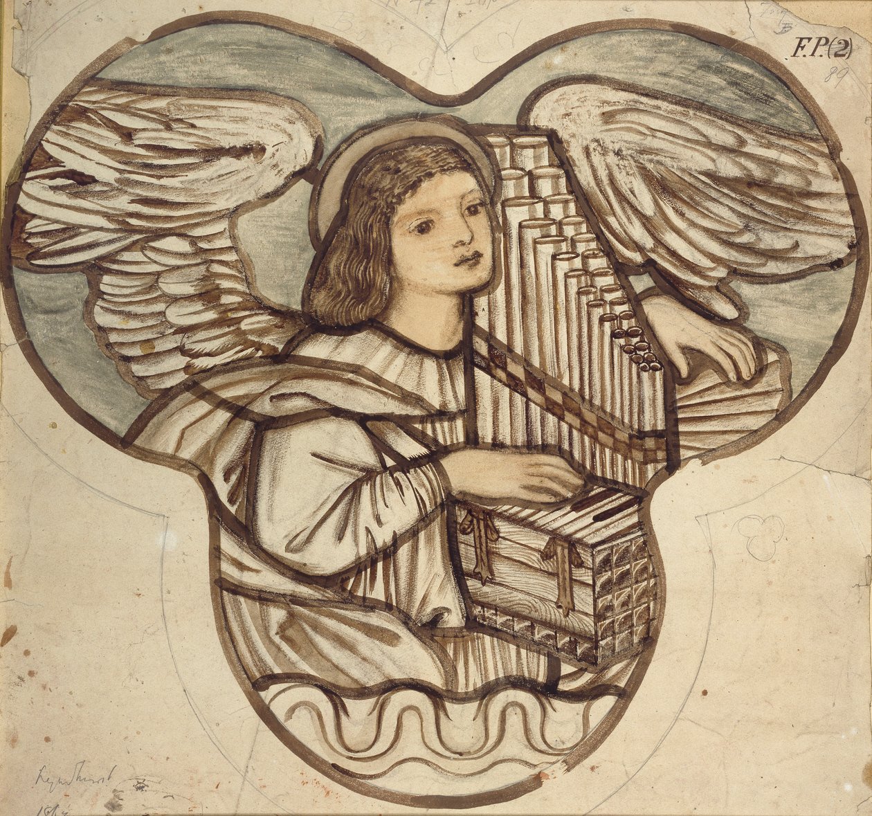 Projeto para vitrais na Igreja Lyndhurst: An Angel Organist, 1886 de Sir Edward Coley Burne Jones