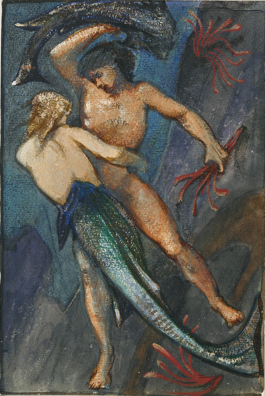 Sereia e homem do Álbum de quarenta e oito desenhos, c1853-1898 de Sir Edward Coley Burne Jones