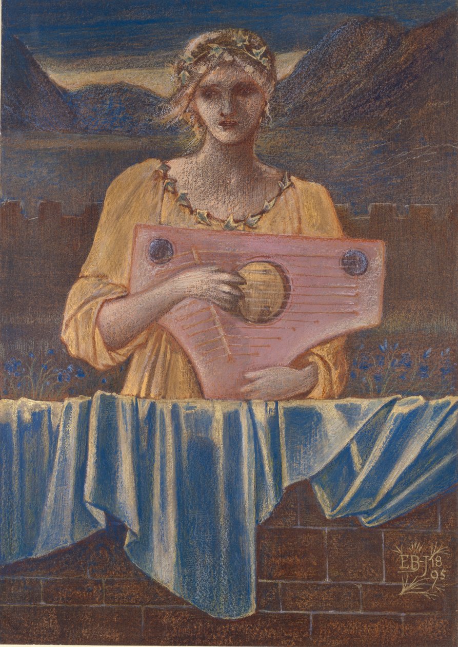 Estudo de uma mulher com um instrumento musical, 1895 de Sir Edward Coley Burne Jones