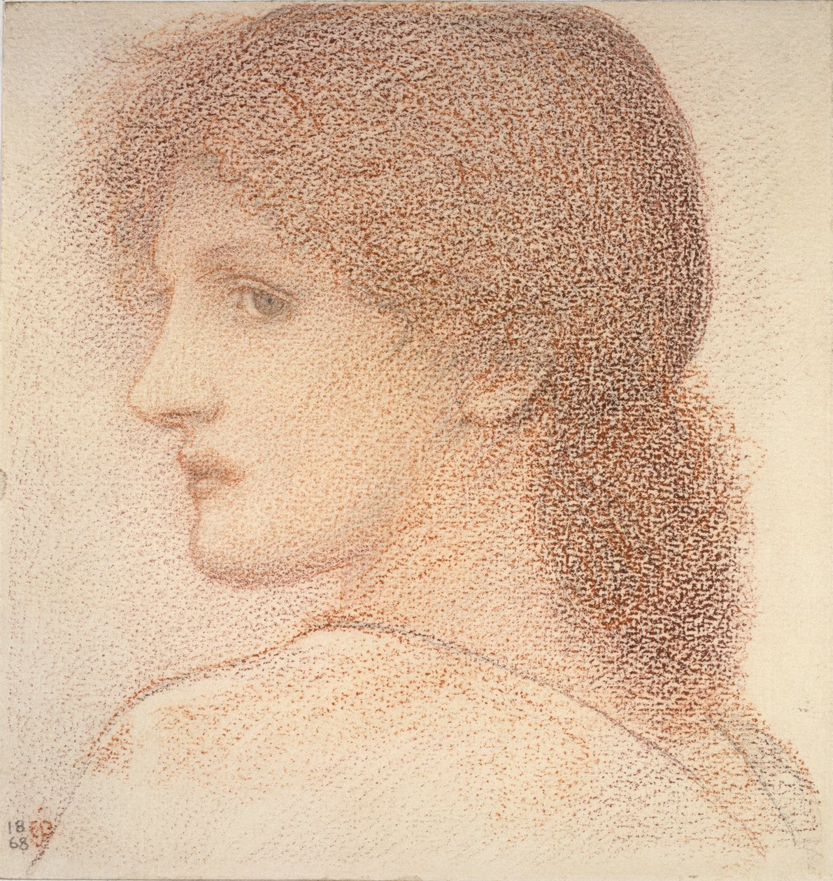 Estudo da cabeça de uma mulher, virado para a esquerda, 1886 de Sir Edward Coley Burne Jones