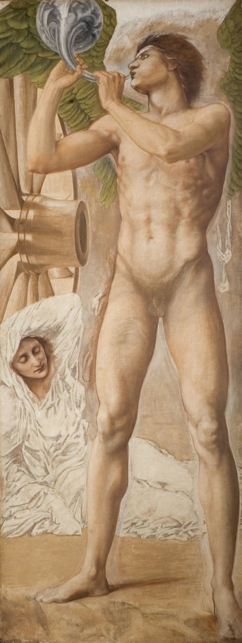 Troy Triptych - Estudo da Fama derrubando Fortune, 1875. de Sir Edward Coley Burne Jones